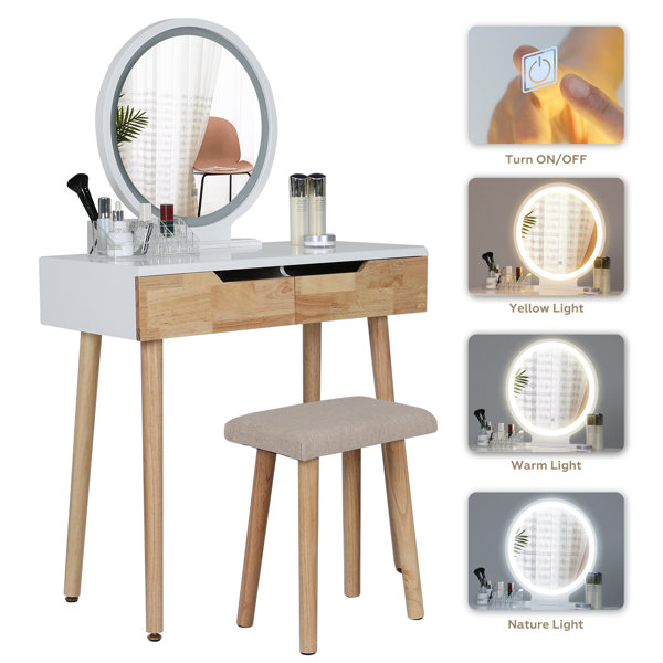 Mercury Row® Rowell Vanity Table Set with 3 Modes Adjustable Brightness